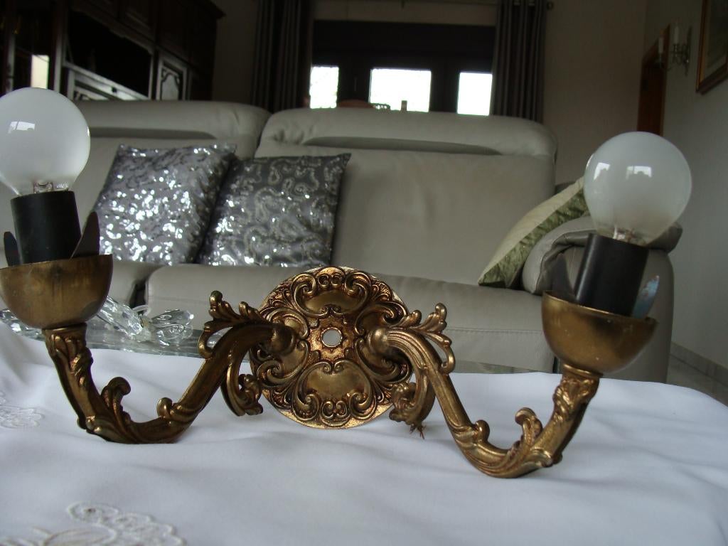 ancienne applique cuivre bronze à 2 lampes, vintage, Enlèvement ou Envoi