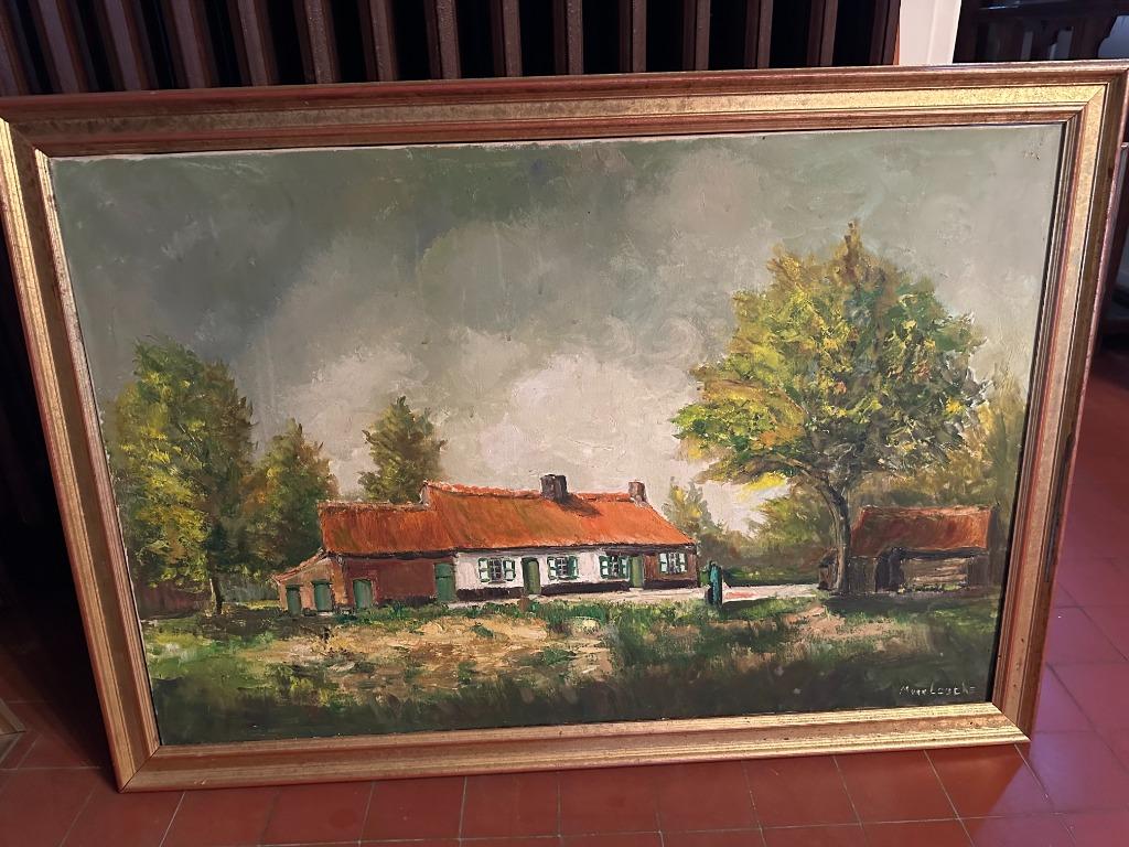 schilderij van een hoeve - met kader - M. Van Loocke, Antiek en Kunst, Ophalen