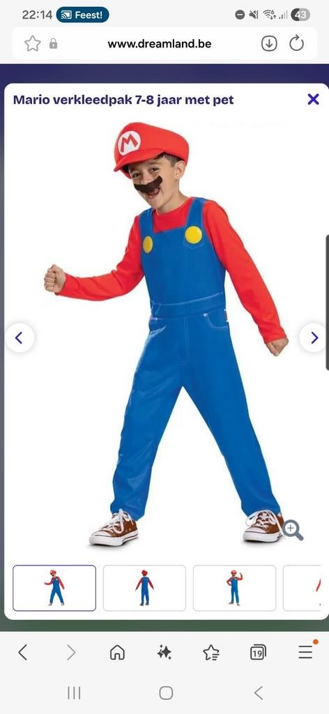 verkleed pak super mario, Kinderen en Baby's, Carnavalskleding en Verkleedspullen, Ophalen, Nieuw, 122 t/m 128, Jongen