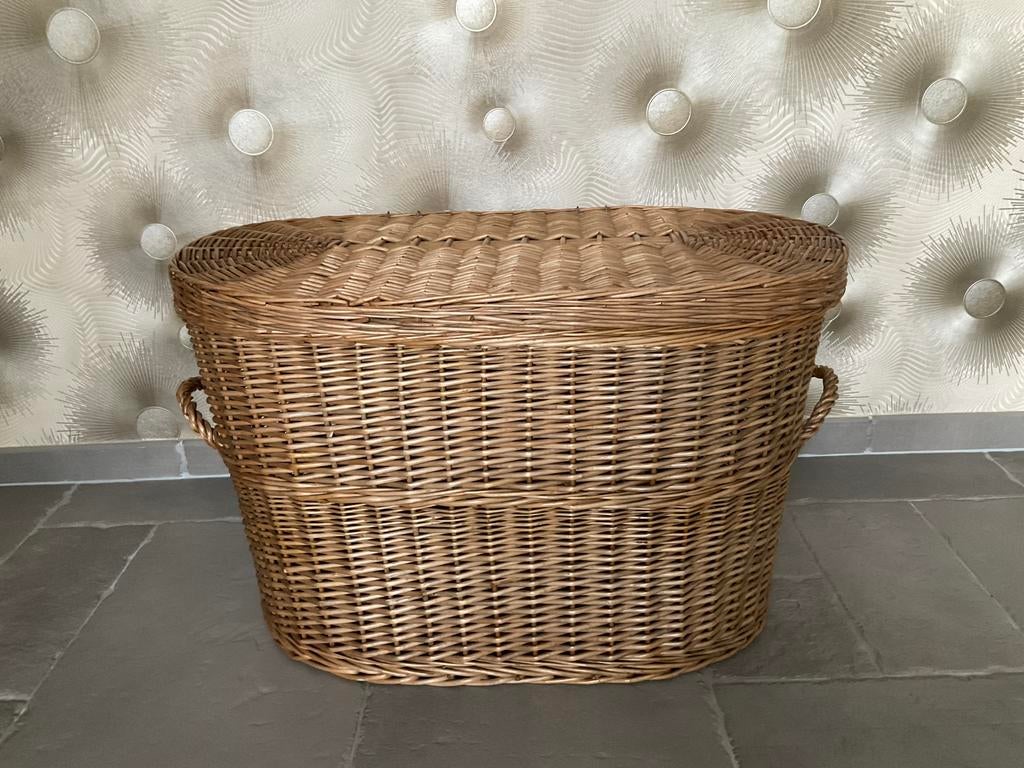 Grote rieten opbergkoffer, Ophalen, Zo goed als nieuw