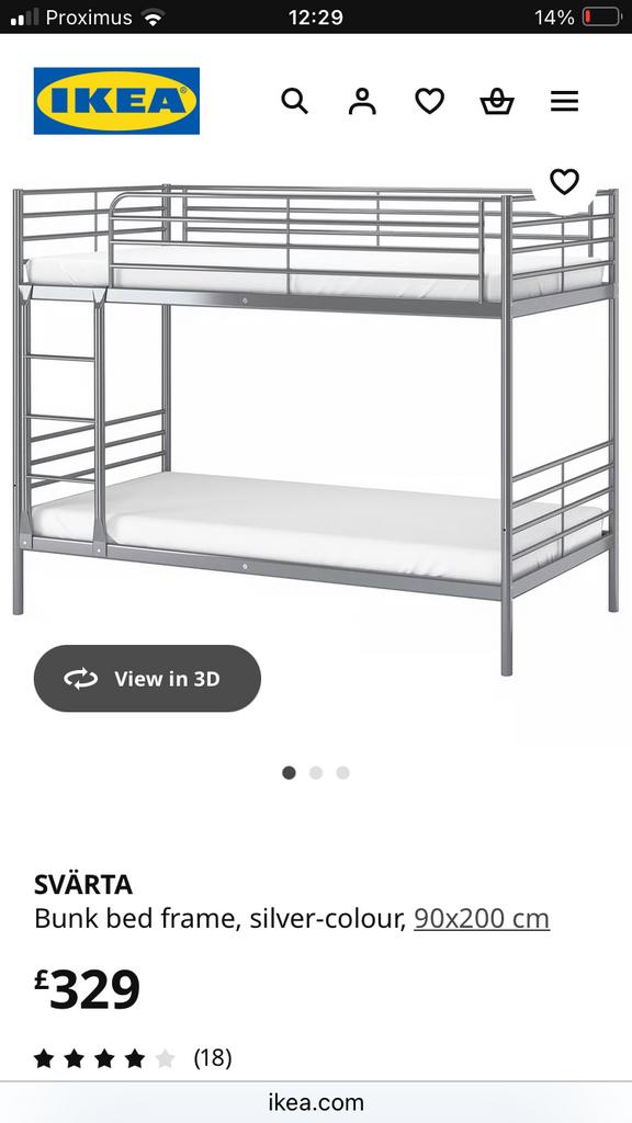 Stapelbed ikea grijs metaal 90x200, Ophalen, Gebruikt, 90 cm, 200 cm