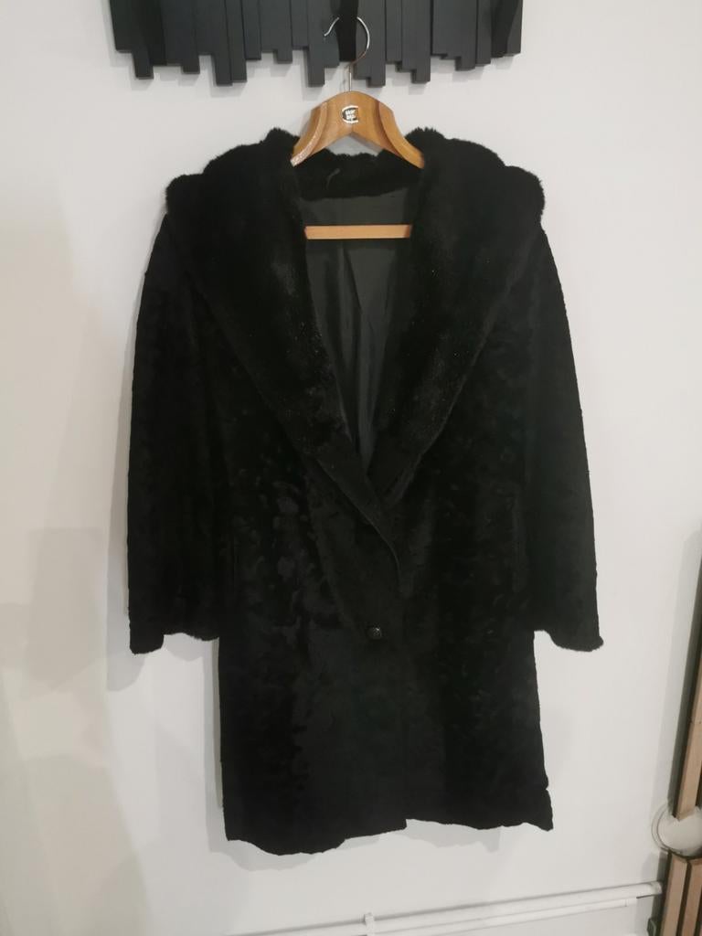 Manteau fourrure vison vintage noir taille 52, Enlèvement ou Envoi, Noir