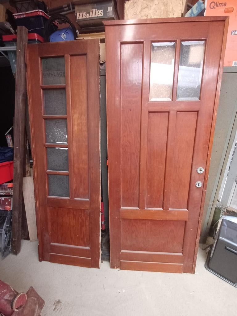2 houten deuren met bewerkt glas, Ophalen, Glas