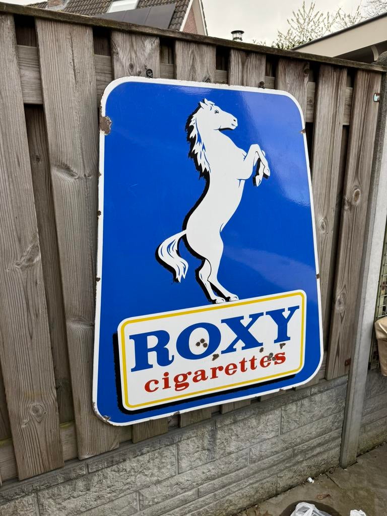 ROXY sigaretten emaille reclamebord XL, Verzamelen, Ophalen, Gebruikt, Reclamebord