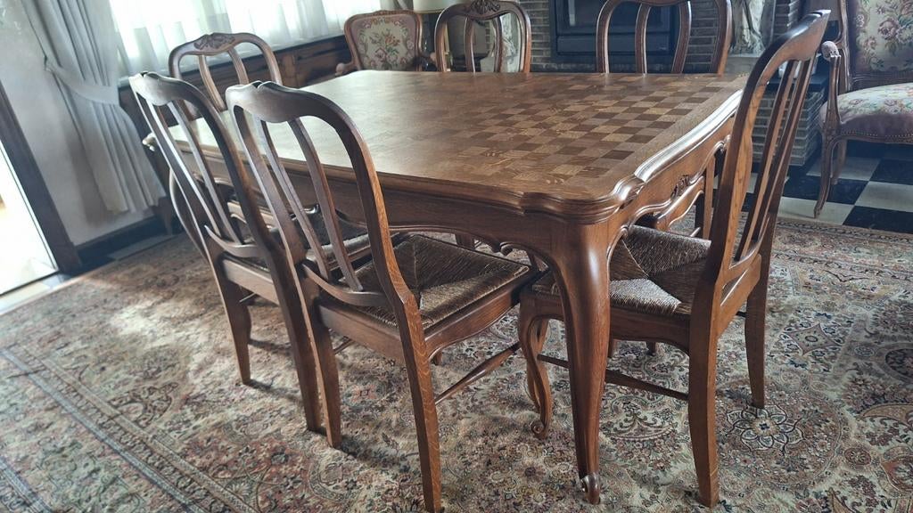 Eetkamer incl tafel en 6 stoelen en dressoir, Ophalen, Gebruikt