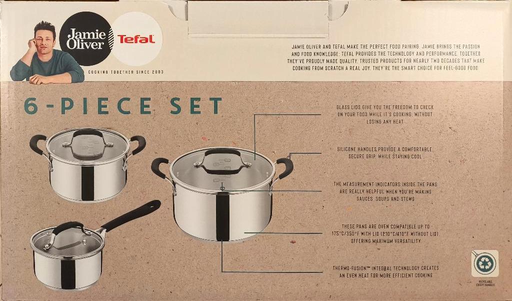 Set kookpotten Jamie Oliver by Tefal, Maison & Meubles, Neuf, Inox, Enlèvement ou Envoi, Plaque céramique