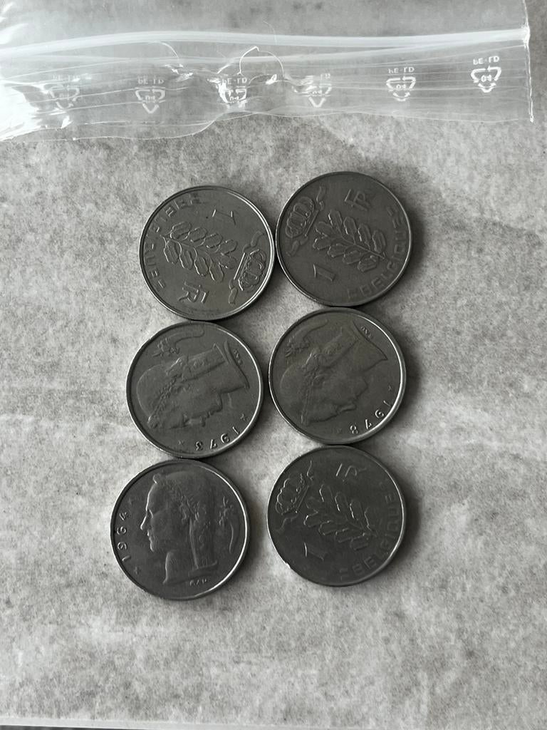 6x Belgische 1 frank munten (1954–1978), Ophalen of Verzenden