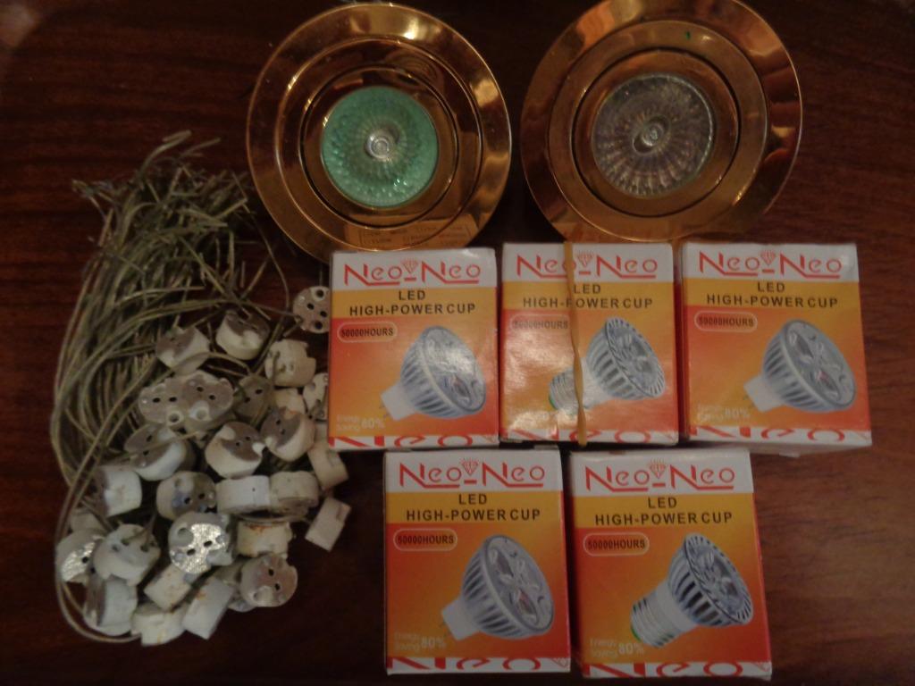 5 Spotlampen, + bedrading, 2 gebruikte  spots, Ophalen of Verzenden, Zo goed als nieuw, Modern, Plafondspot of Wandspot