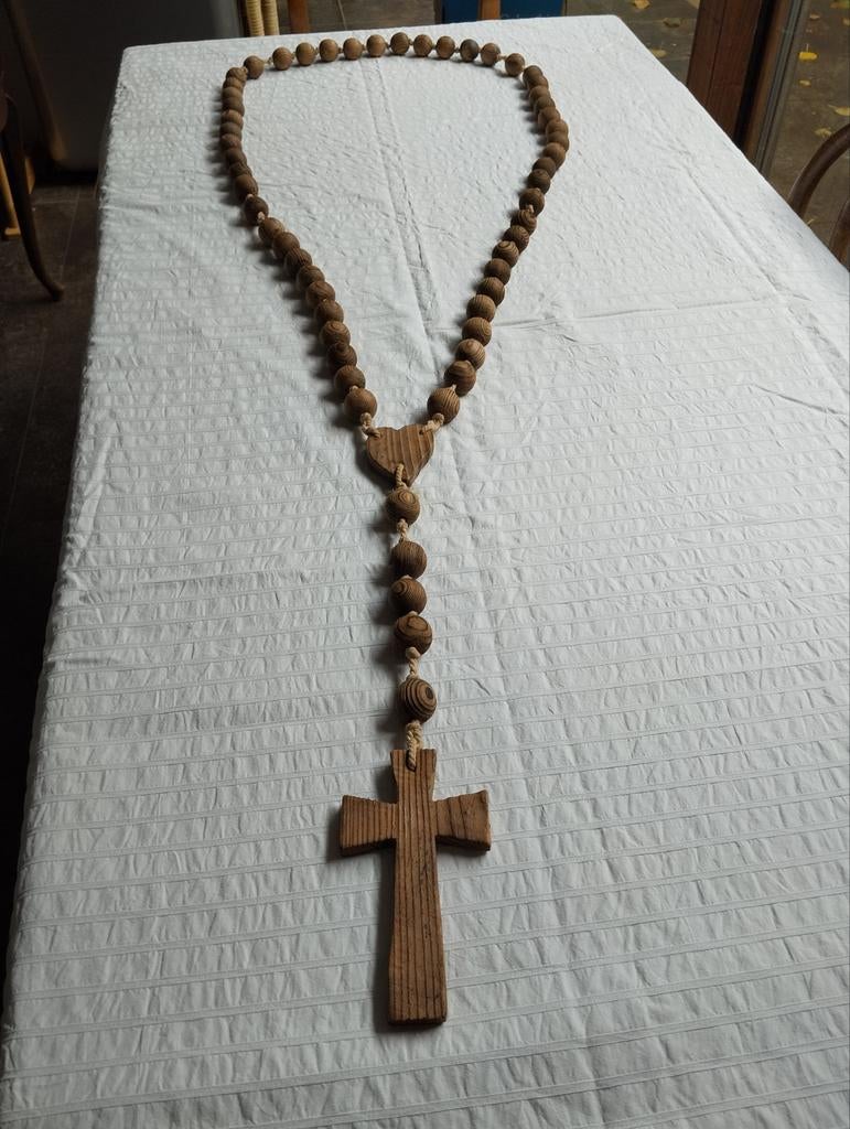 Paternoster XXL met houten kralen en kruis, Ophalen of Verzenden