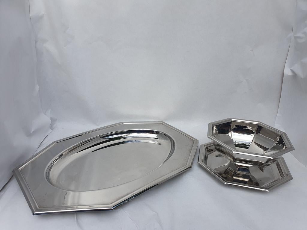 Jean Couzon. Achthoekige schaal en sauskom, Antiek en Kunst, Antiek | Keukengerei, Ophalen of Verzenden