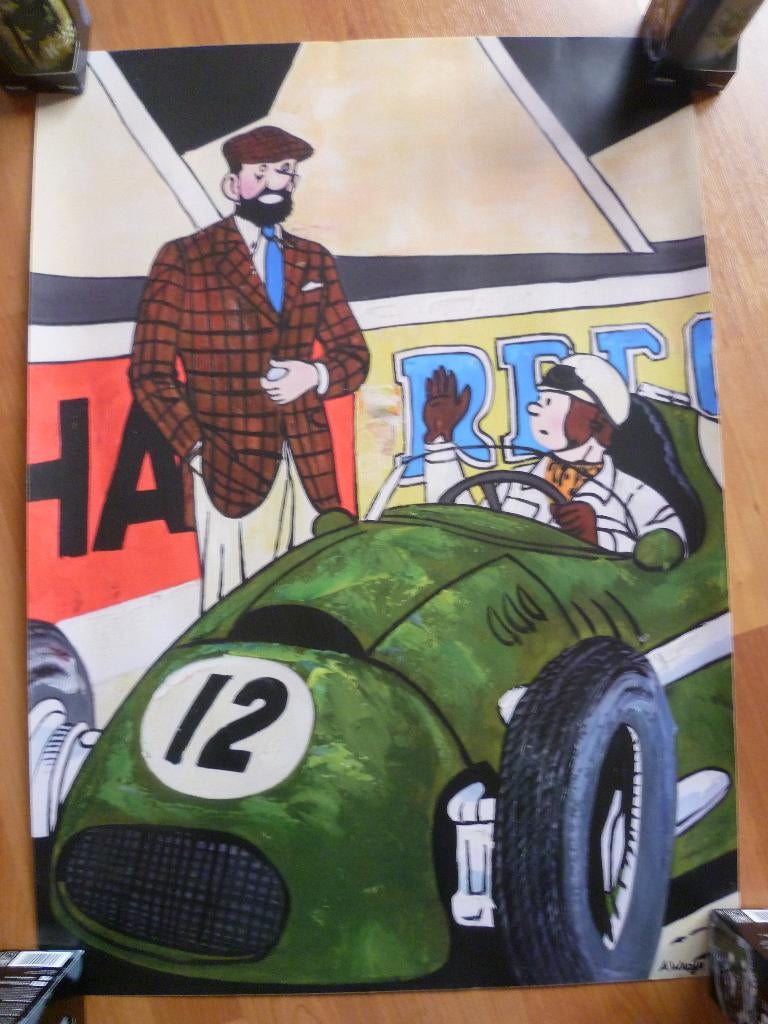 KUIFJE FINE ART PRINT"KUIFJE IN SPORTAUTO"UIT 2020, Eén stripboek, Ophalen of Verzenden, Zo goed als nieuw, Herge