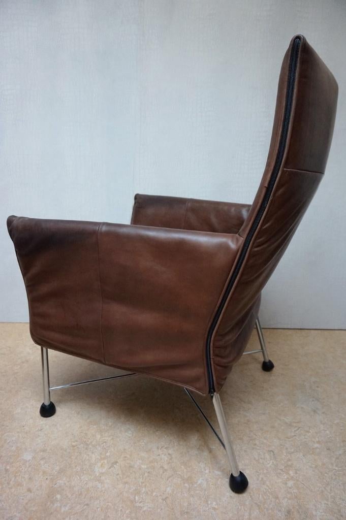 Vintage Montis Charly fauteuil bruin leer met Flex functie, Ophalen of Verzenden, Gebruikt, Leer