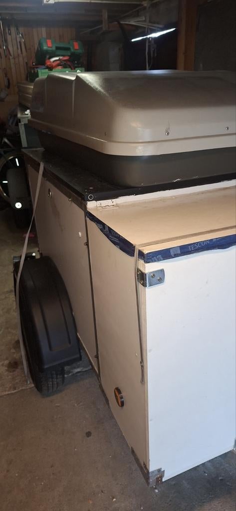 Bagagewagen met topbox en camping benodigdheden als nieuw, Caravans en Kamperen, Ophalen