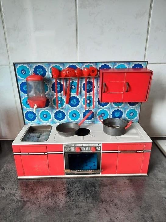 Vintage blikken keukentje met toebehoren. Jaren 70 W-Germany, Ophalen of Verzenden, Gebruikt