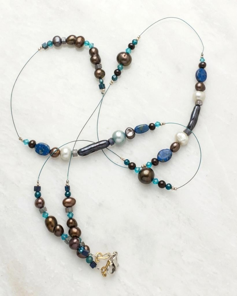 Ketting zoetwaterparel , agaat , lapis lazuli, Nieuw, Steen of Mineraal, Met edelsteen, Verzenden