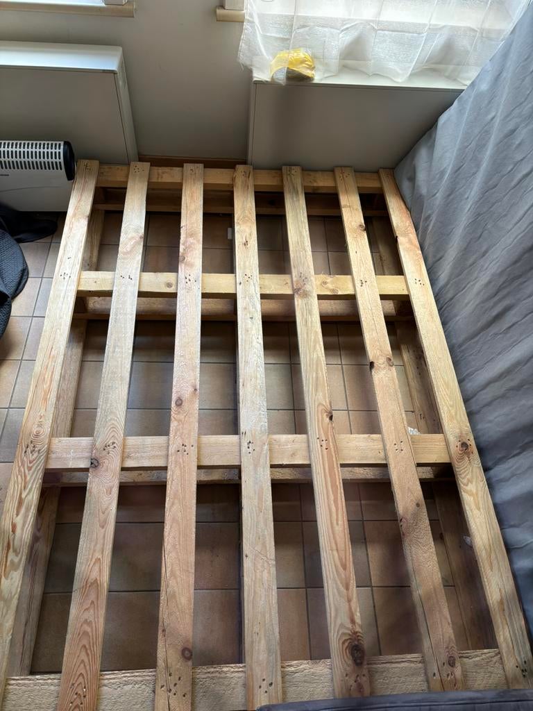 Pallet bedframe 140x200, Ophalen, Beige, Vintage, Nieuw