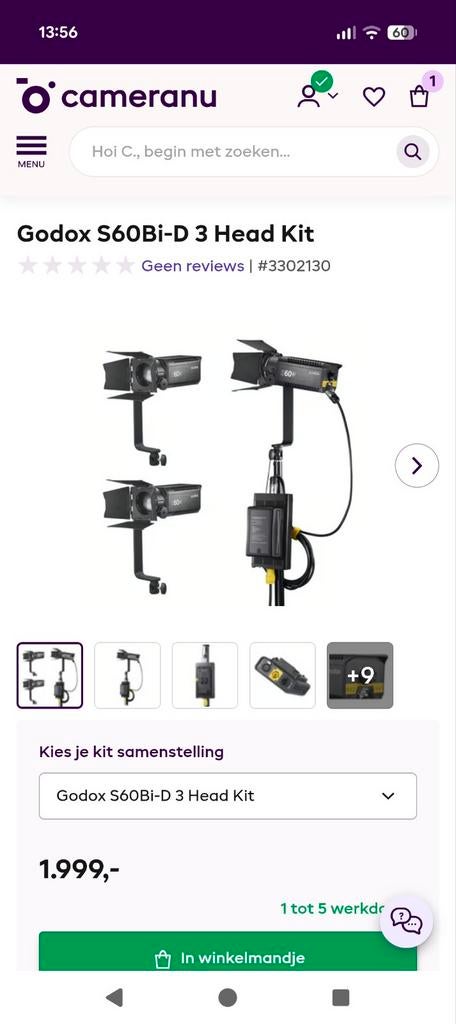 Godox S60Bi-D 3 Head Kit - nieuw, Audio, Tv en Foto, Foto | Flitsers, Ophalen of Verzenden