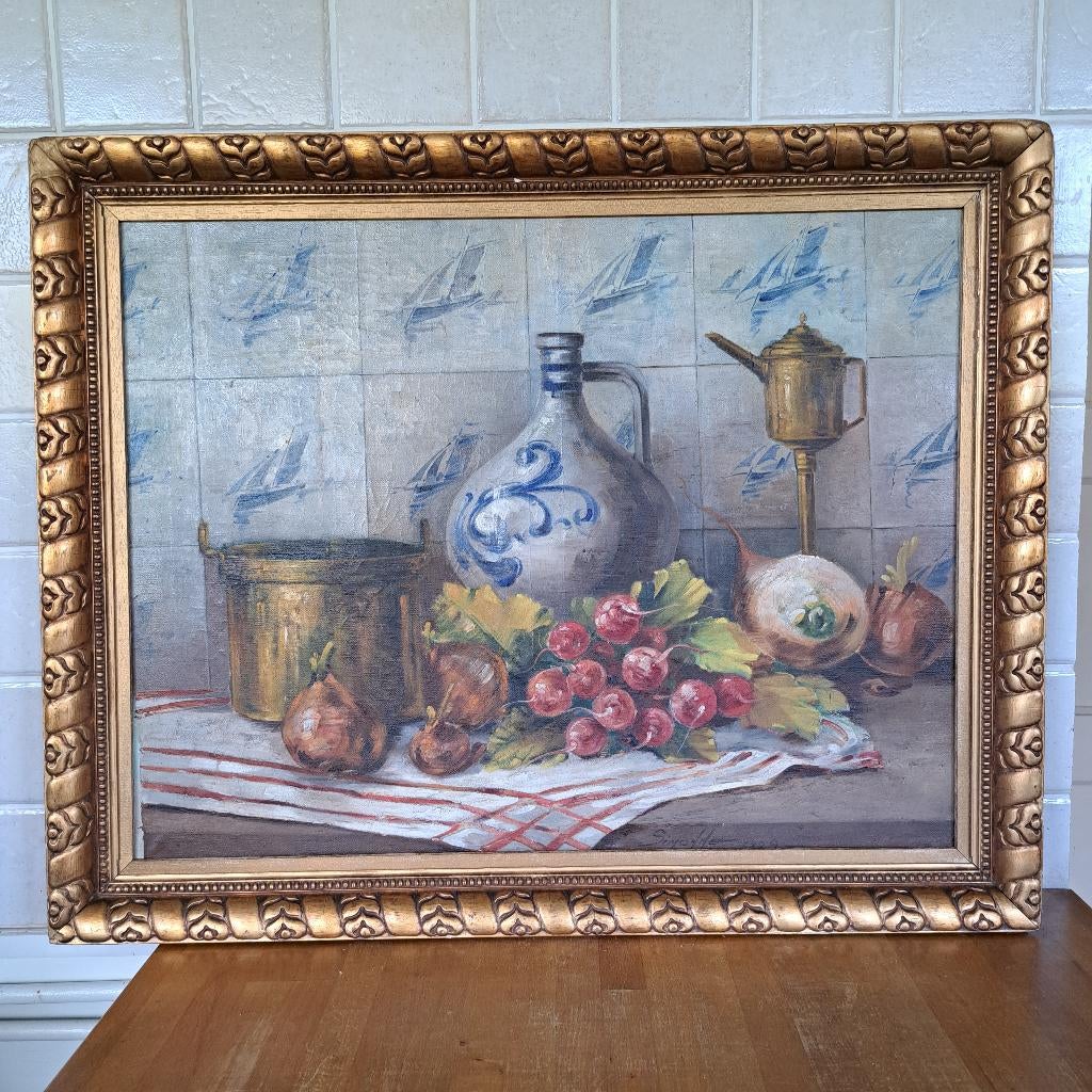 Peinture tableau huile sur toile nature morte signée, Antiquités & Art, Enlèvement