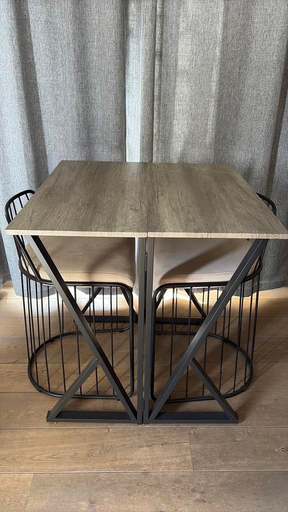 Stijlvolle hoge tafel met 2 stoelen – industrieel design, Huis en Inrichting, Ophalen, Zo goed als nieuw