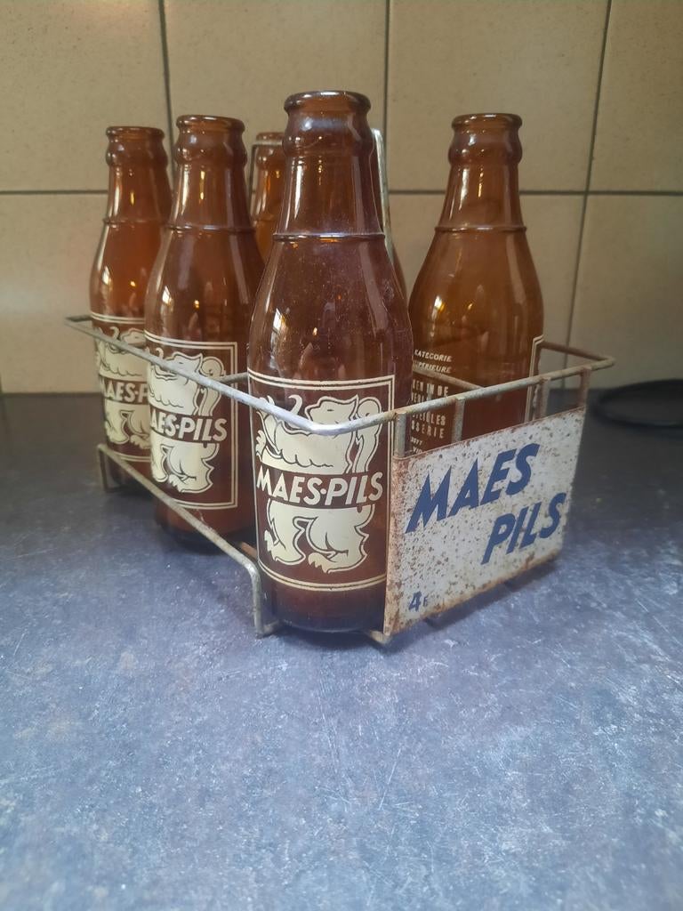 Maes pils rekje met flesjes, Collections, Marques & Objets publicitaires, Enlèvement ou Envoi