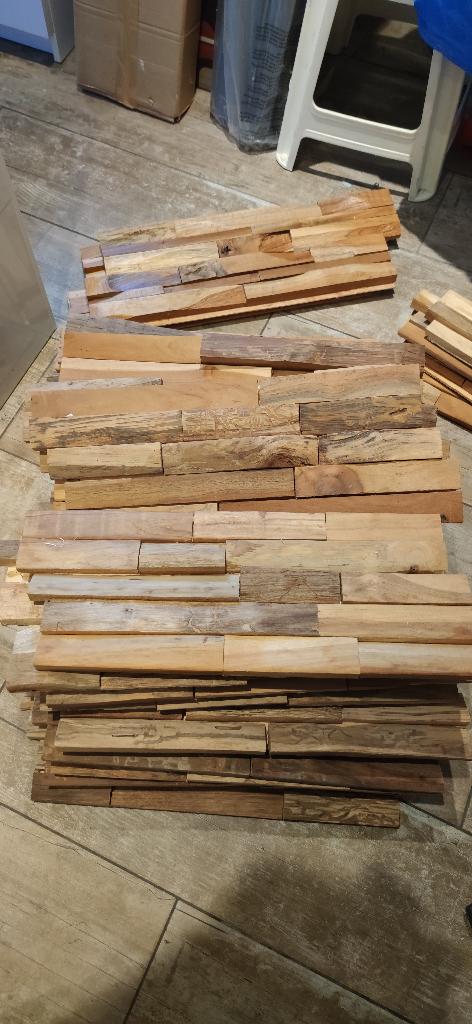 Bandes de bois 3Dpanneaux muraux en teck véritable +- 2,5 m², Bricolage & Construction, Enlèvement, Neuf, Bois