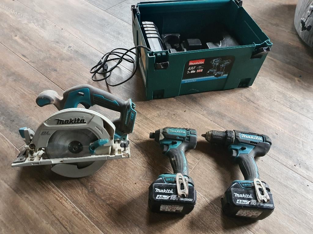 Makita set Klopboormachine + Slagschroevendraaier + Cirkelza, Ophalen, 600 watt of meer, Variabele snelheid, Zo goed als nieuw