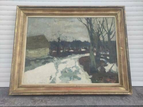 huile sur toile paysage enneige signe armand apol, Antiquités & Art, Enlèvement
