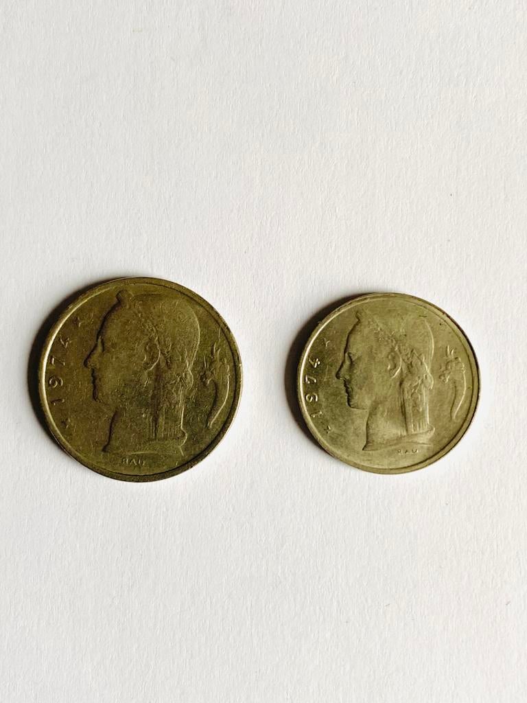 Pièces de 5 francs et 1 franc belges de 1974, Timbres & Monnaies, Enlèvement ou Envoi, Métal, Série