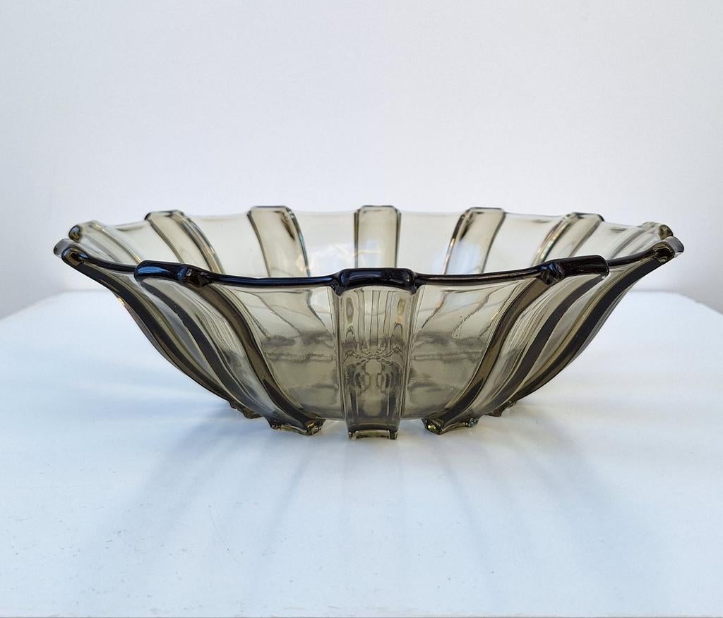 Bol Art Déco géométrique, verre fumé, verre, cubiste, Enlèvement ou Envoi