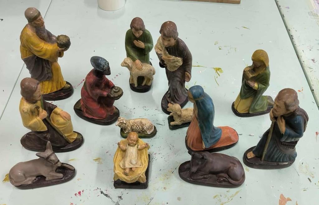 kerststal kerstgroep plaaster gips, Antiek en Kunst, Ophalen
