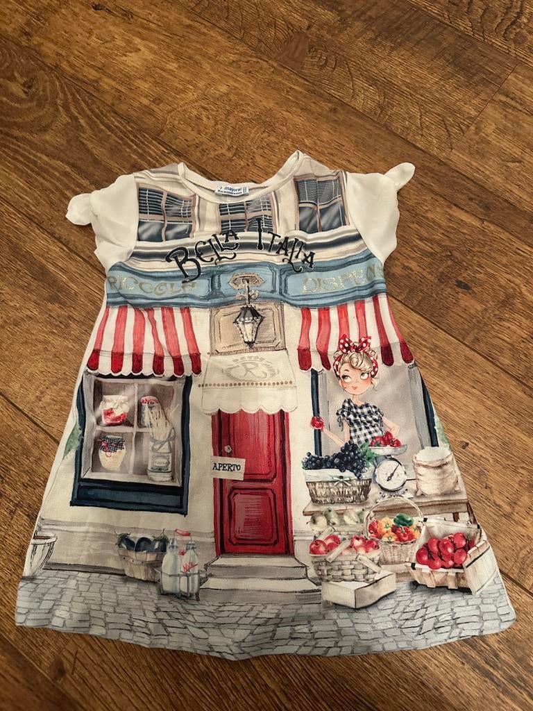 Mayoral jurk maat 3 jr / 98 met opdruk Bella Italia, Ophalen of Verzenden