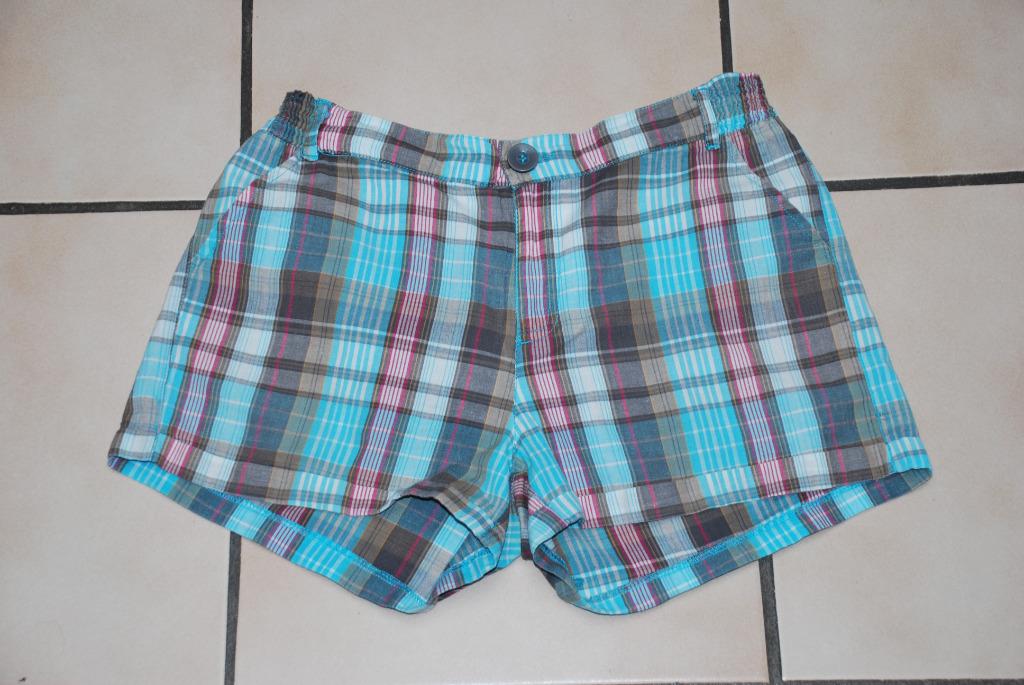 Minishort „3 Suisses” met bruine turquoise plaid T34 TB Cond, 3 SUISSES, Kort, Blauw, Ophalen of Verzenden
