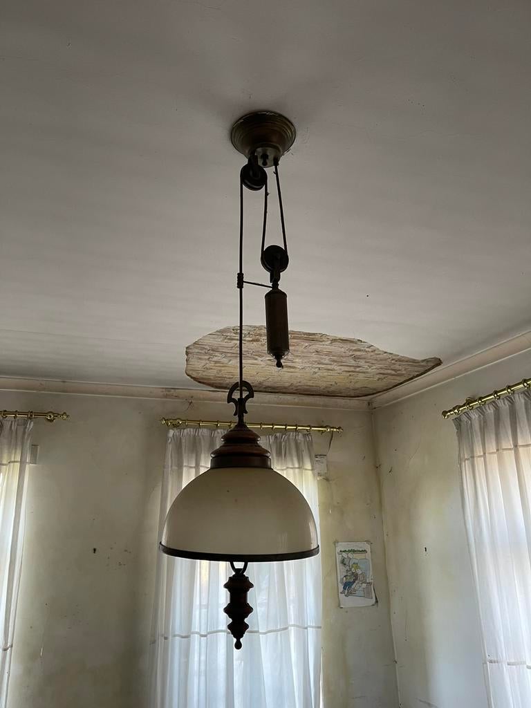 Vintage kroonluchter met katrol, Ophalen, Gebruikt