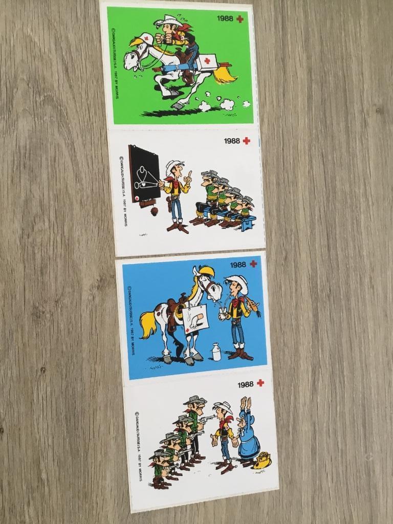 Stripsticker Lucky Luke - Rode Kruis - 1988, Verzamelen, Ophalen of Verzenden, Strip of Tekenfilm