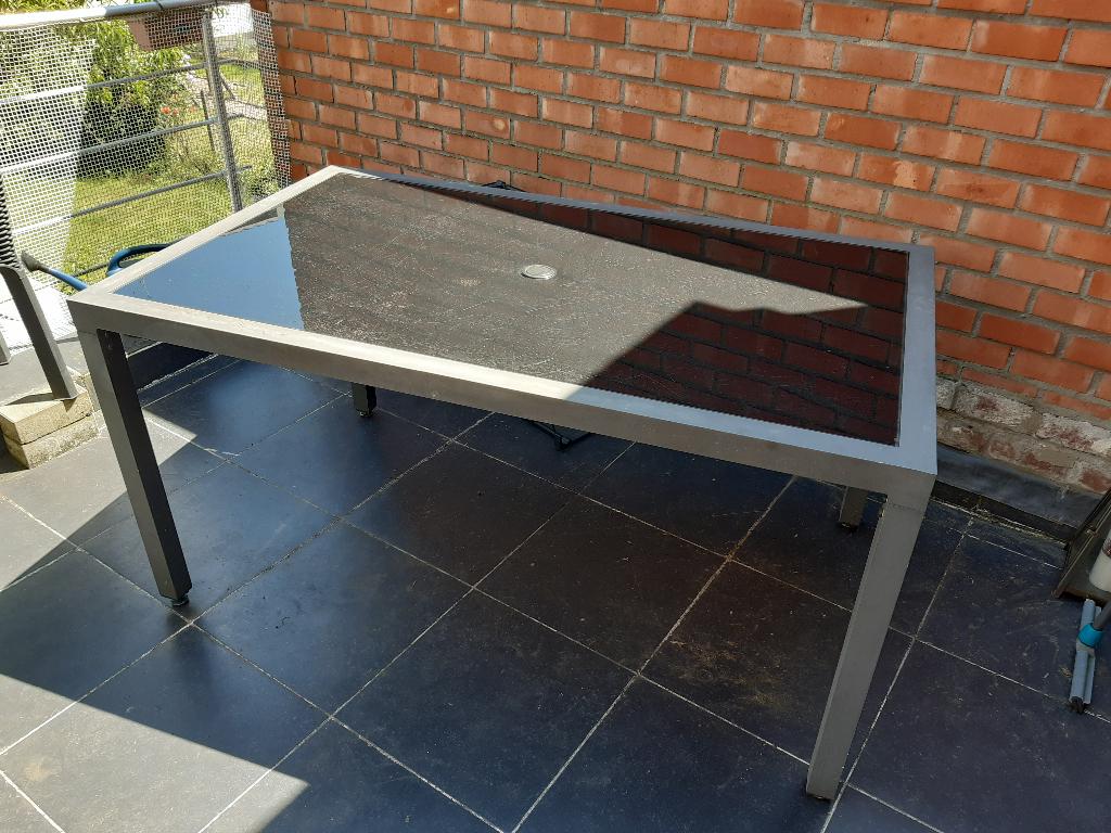 Table jardin aluminium et verre, Ophalen, Gebruikt, Rechthoekig, Aluminium