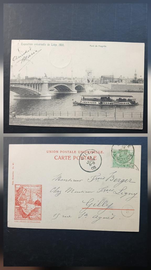 Carte postale Liège expo 1905 avec cachet sur site, Enlèvement ou Envoi, Avant 1920, Affranchie, Liège