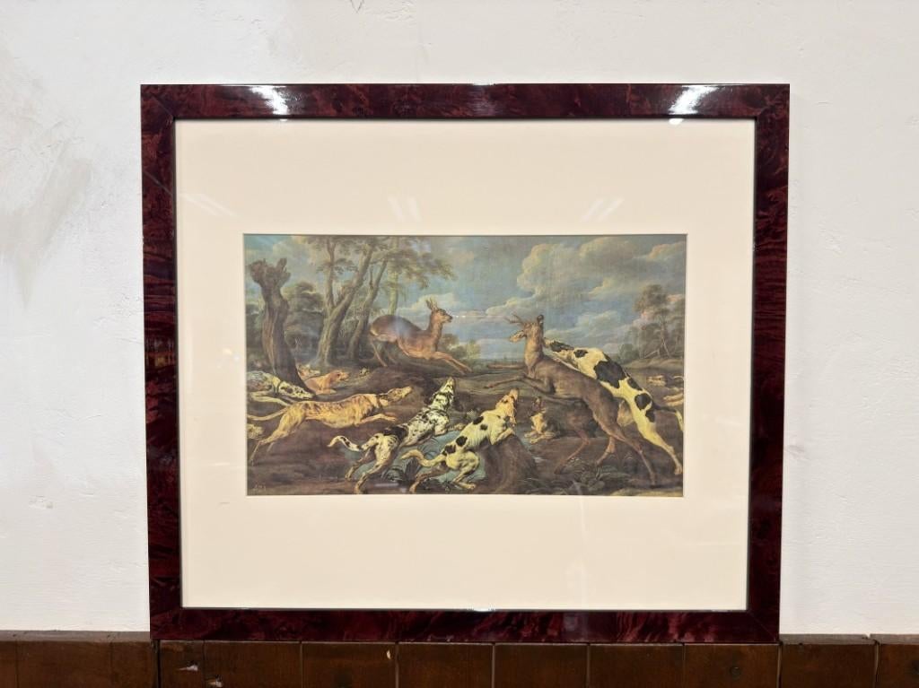 Antieke Engelse prent in notenhouten lijst, Antiek en Kunst, Ophalen