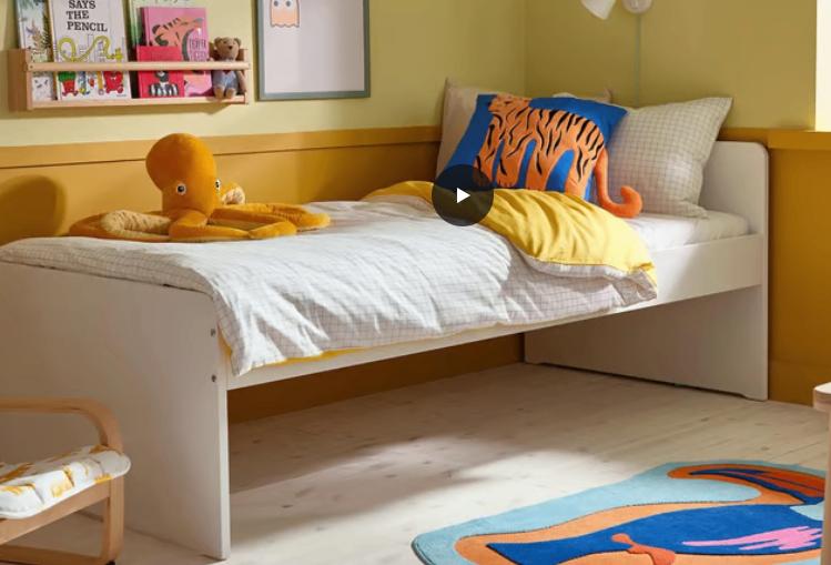 1-persoonsbed Ikea Släkt + lattenbodem Luröy te koop, Ophalen, 90 cm, Eenpersoons, Wit