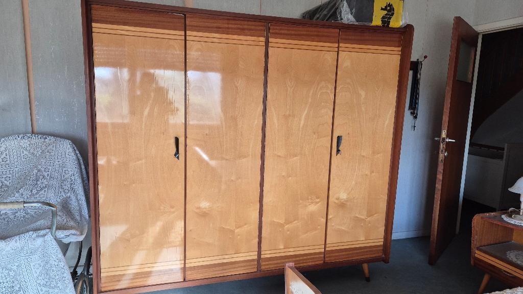 Vintage slaapkamer (kast en bed), Ophalen, Gebruikt, Tweepersoons, Vintage