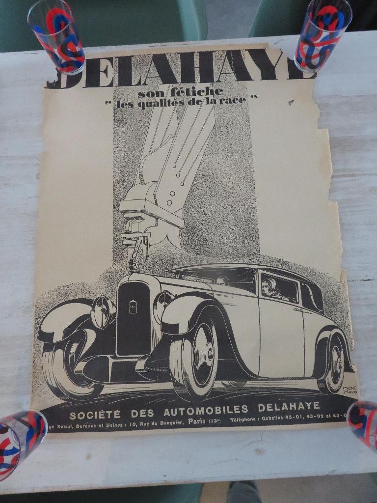 Rene Ravo 1930 poster Delahaye " qualité de la race ", Enlèvement ou Envoi, Comme neuf, Voitures