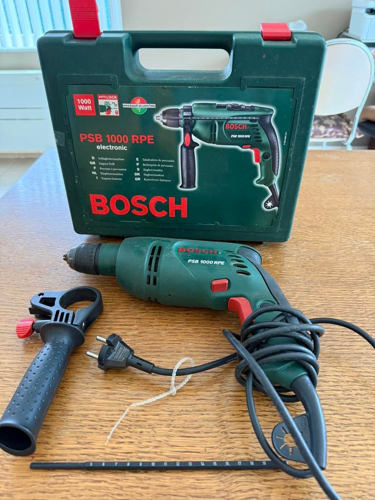 Bosch PSB 1000 RPE klopboormachine 1000W + koffer (compleet), Ophalen, Zo goed als nieuw