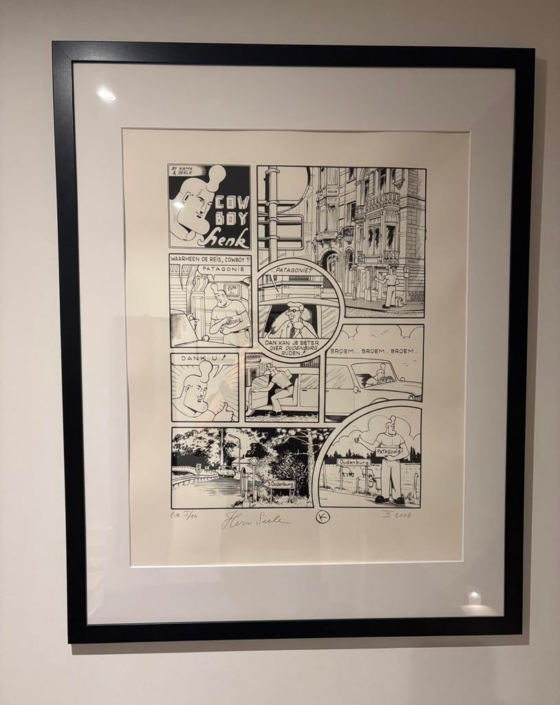 Gesigneerde en genummerde litho cowboy Henk, Ophalen of Verzenden