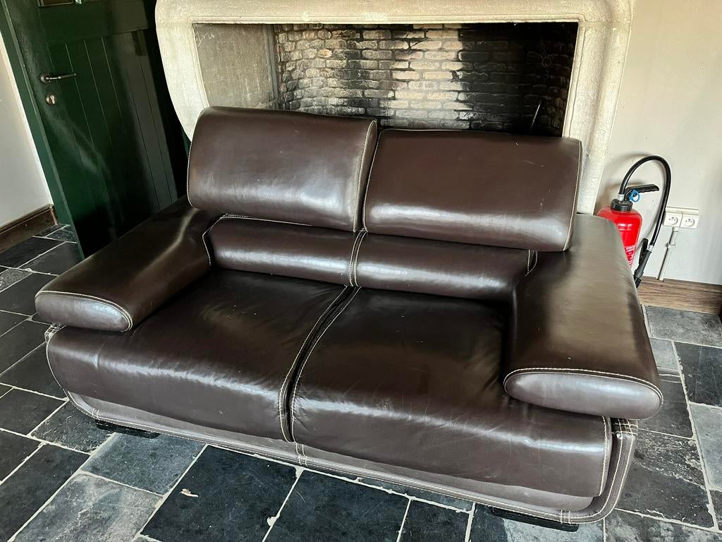 Lederen zetel | Tweezit, Huis en Inrichting, Zetels | Zetels, Ophalen, Gebruikt, Tweepersoons, Leer