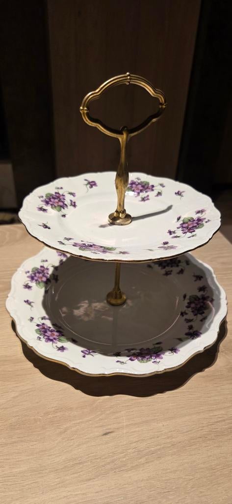 Etagere met paarse viooltjes/Seltmann Weiden/Theresia/Pasen, Antiek en Kunst, Ophalen of Verzenden