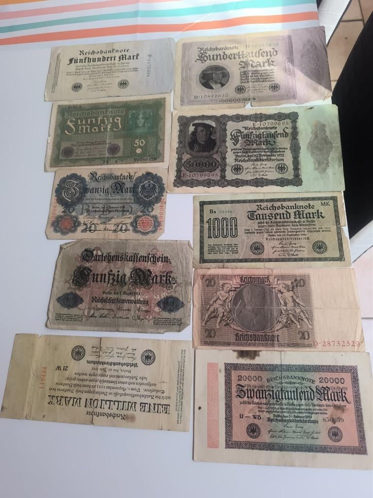 Lot 10 antieke bankbiljetten Duitsland Mark 1914-1923, Ophalen of Verzenden, Gebruikt