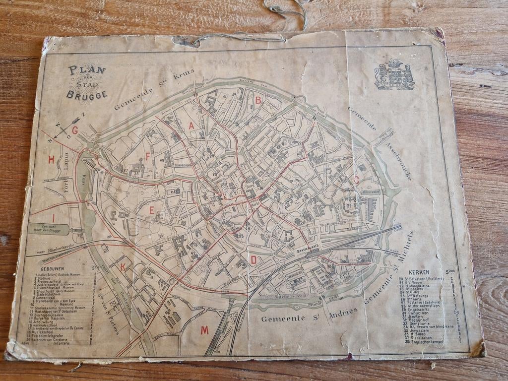 Oude stads kaart Brugge Recto verso, Ophalen of Verzenden