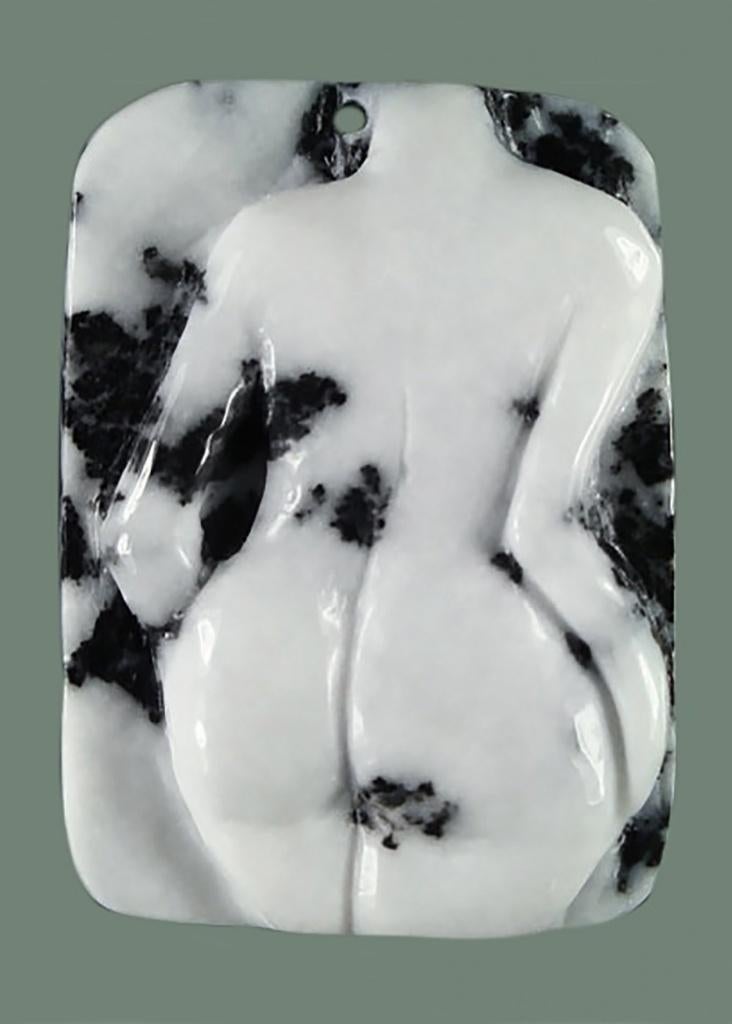 Art Nouveau handgesneden Zebra Agate (halfedelsteen) - Naakt, Antiek en Kunst, Verzenden