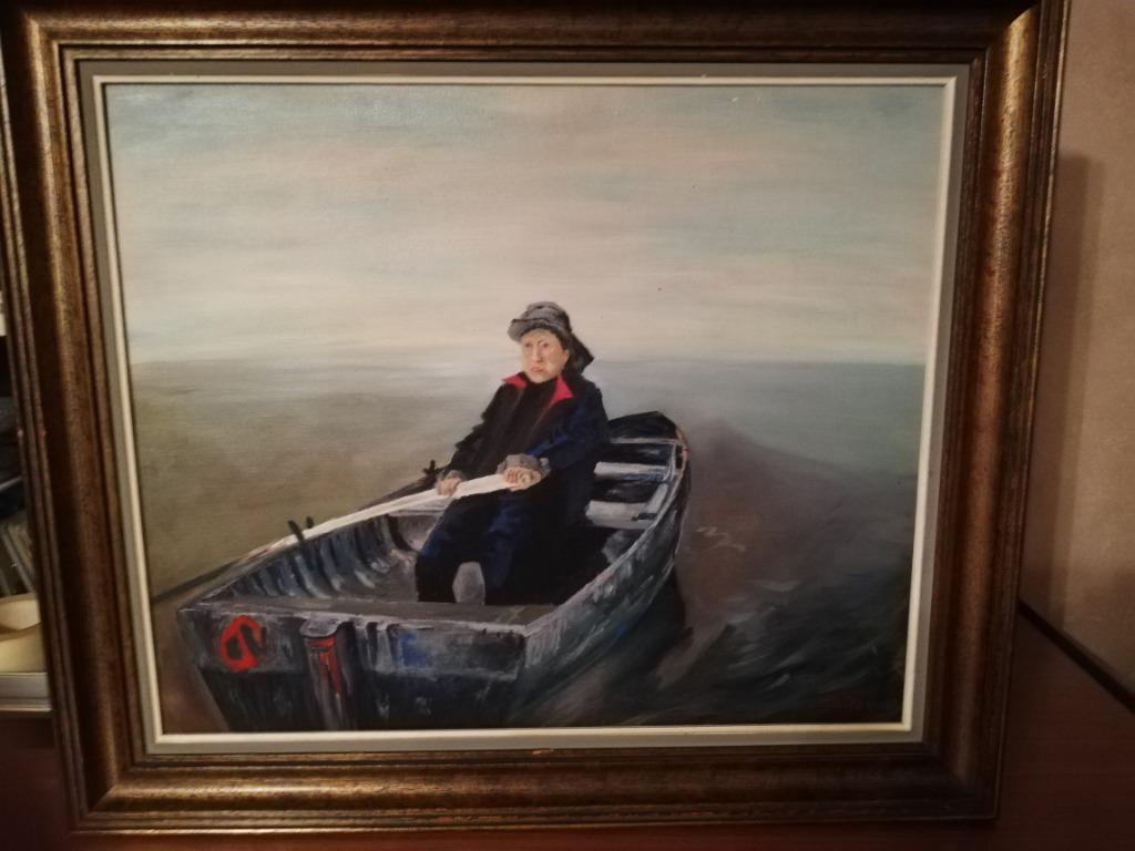 * A Leroy, tableau 'Rameur', Antiquités & Art, Art | Peinture | Moderne, Enlèvement ou Envoi