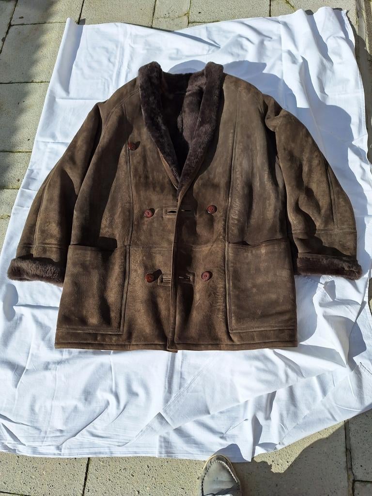 Heren winterjas in omgekeerd lam, Ophalen, Zo goed als nieuw, Maat 52/54 (L), Grijs