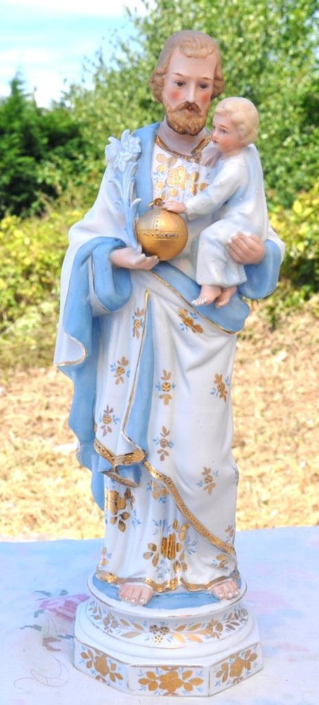 saint joseph a l'enfant en biscuit n g 4323 (bleu), Antiquités & Art, Enlèvement ou Envoi